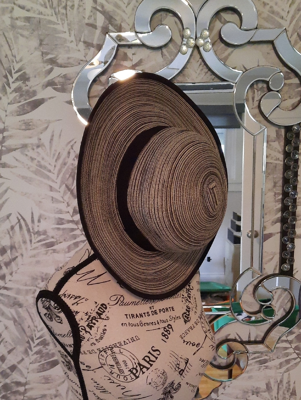 Straw Sun Hat with Black Trim - Women's Summer Hat